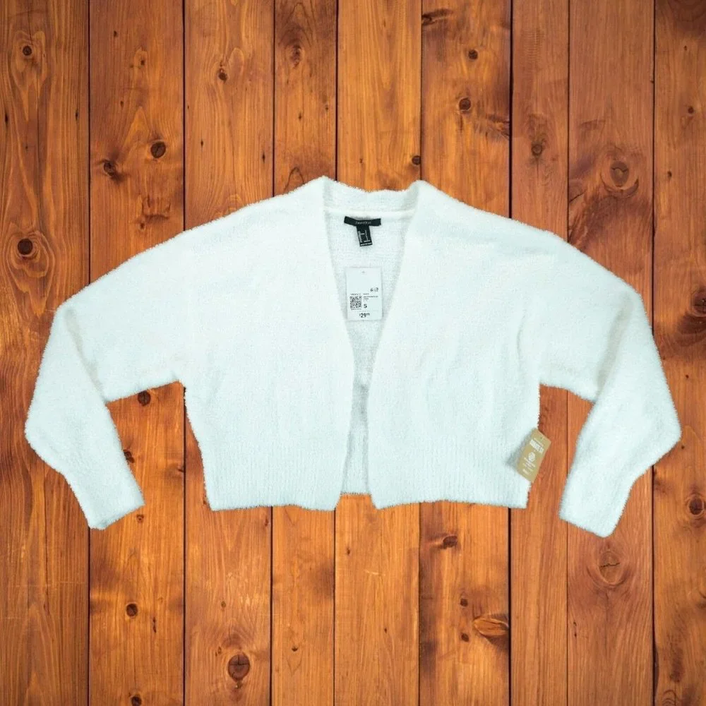 NWT Forever 21 Women Cardigan Sweater Open Front Long Sleeves White Size‎ S